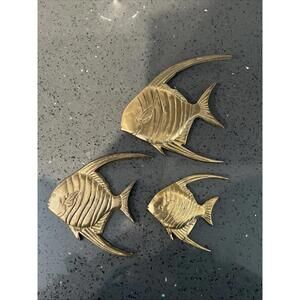 Vintage Set Of 3 Brass Wall Hanging Angel Fish